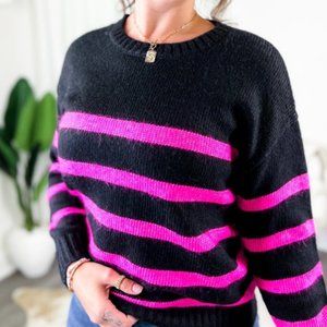 Like Love Pink + Black Striped Long Sleeve Knit Sweater  Medium NWOT